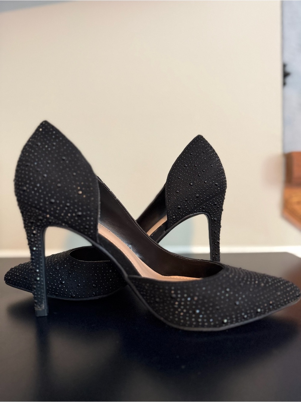 BCBGMaxAzria Black Crystal-Studded Pointed Toe Pumps